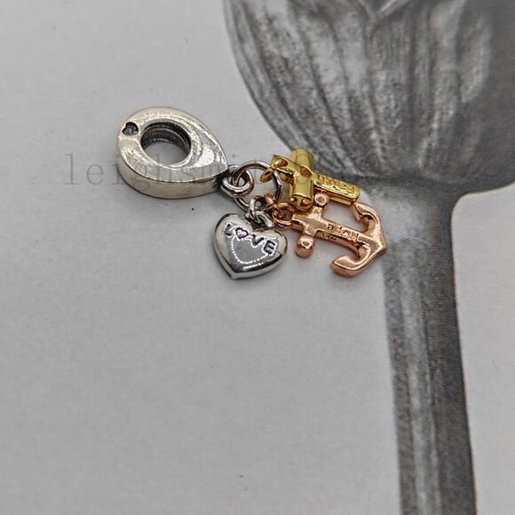 Pandora Triple-tone Cross, Heart, & Anchor Dangle Charm - Picture 4 of 5